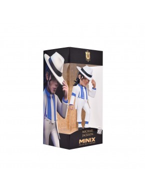 Figura colecionável de Michael Jackson com terno branco.