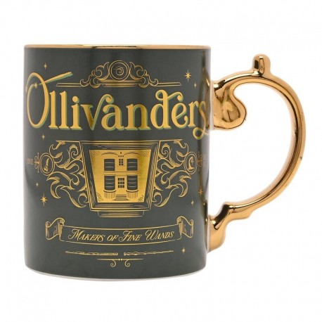 Taza Ollivanders Harry Potter negra y dorada 450ml