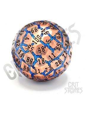 Dado D100 Hextech Orb de Metal con diseño azul y cobre