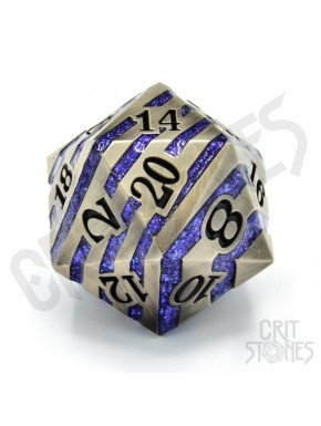 Dado D20 metálico con engravado y color púrpura CritStones
