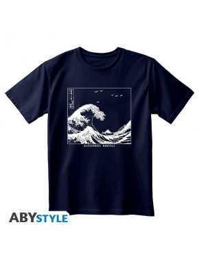 T-shirt bleu marine avec La Grande Vague de Hokusai