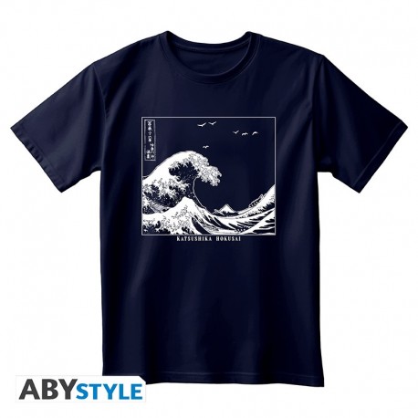 T-shirt bleu marine avec La Grande Vague de Hokusai