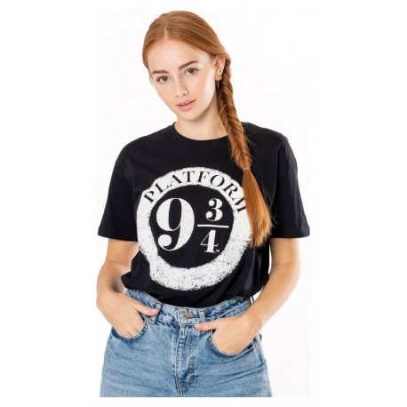 Camiseta negra de Harry Potter con impresión Plataforma 9 3/4