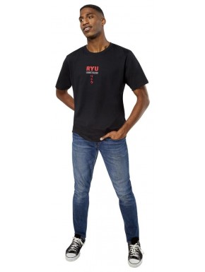 T-shirt noir Street Fighter Ryu avec texte japonais