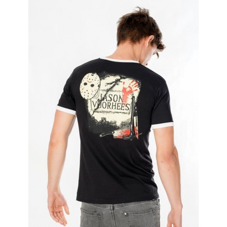 T-shirt Jason Voorhees, design masque et détails rouges