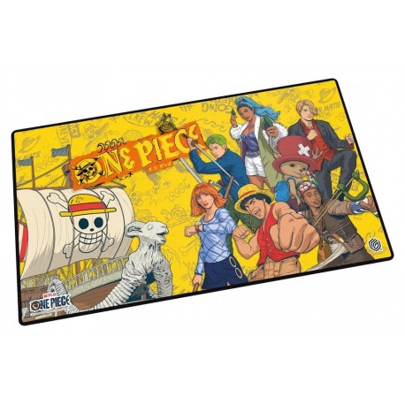 Tapis de jeu One Piece avec personnages et fond jaune