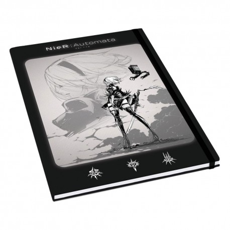 caderno preto NieR: Automata com design oficial