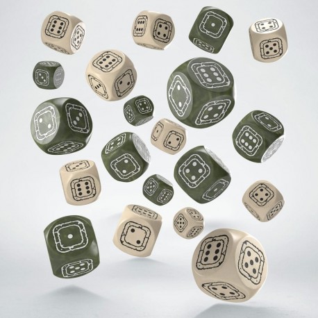 Pack de dados Fortress Compact D6 en beige y oliva