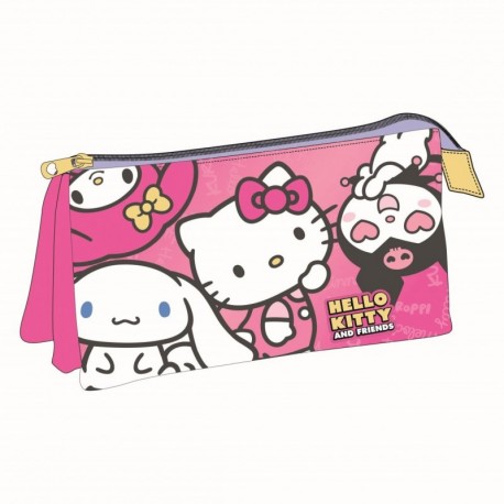 Estuche portatodo rosa de Hello Kitty con tres compartimentos