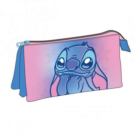 Estojo rosa do Stitch com três compartimentos