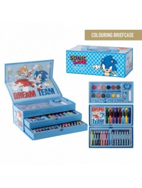 Maleta de colorir Sonic com aquarelas e lápis