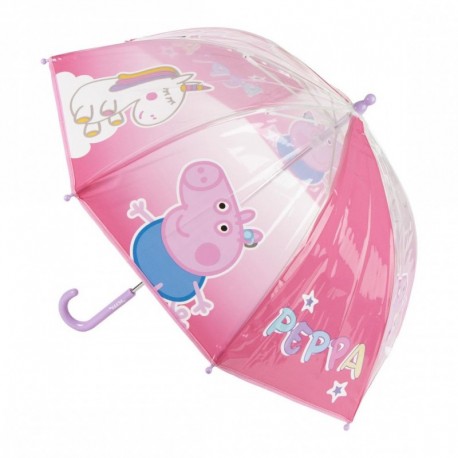 Paraguas manual rosa Peppa Pig con unicornio
