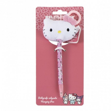 Bolígrafo colgante Hello Kitty rosa con cabeza de felpa