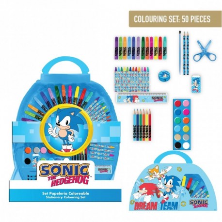 Set de papelería coloreable 50 piezas Sonic