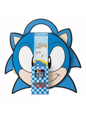 Álbum de atividades Sonic com lápis de cera e adesivos
