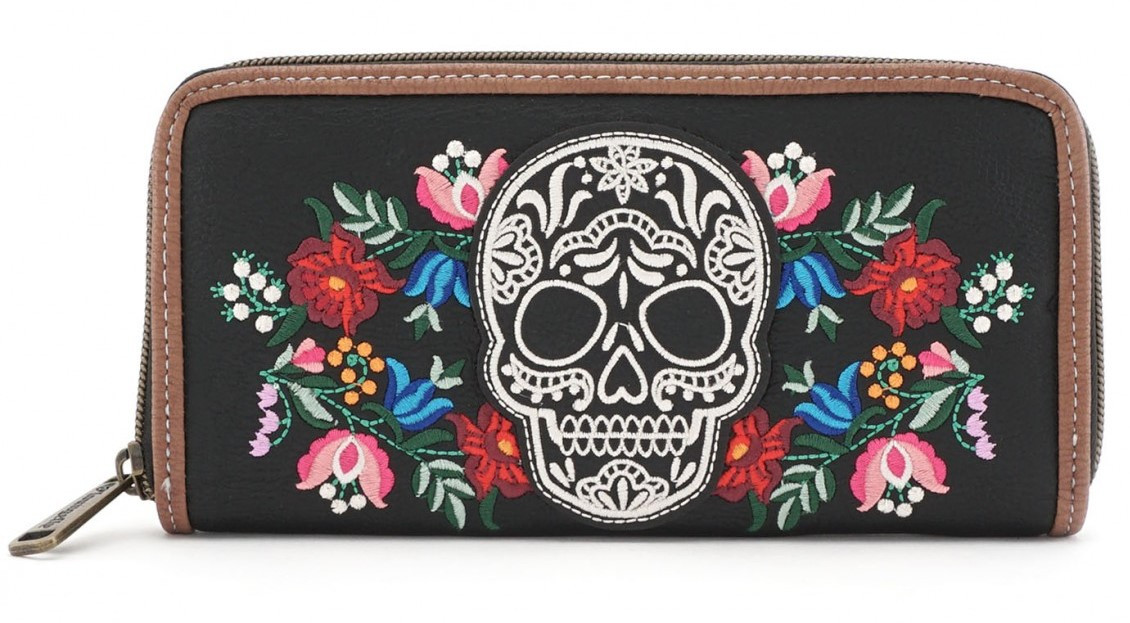 Cartera colorida con diseño de calavera Día de los Muertos