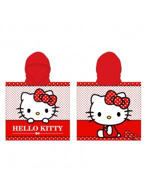 Poncho de playa Hello Kitty rojo con capucha para niña