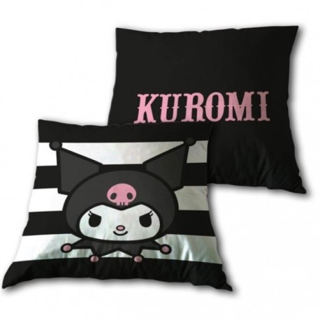 Coussin Kuromi Hello Kitty rayé noir et blanc