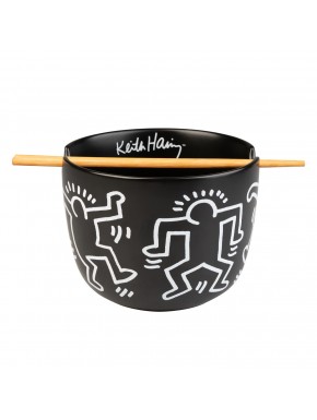 Bowl preto Keith Haring para ramen com hashis