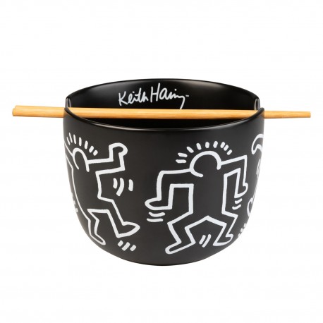 Bowl negro Keith Haring para ramen con palillos
