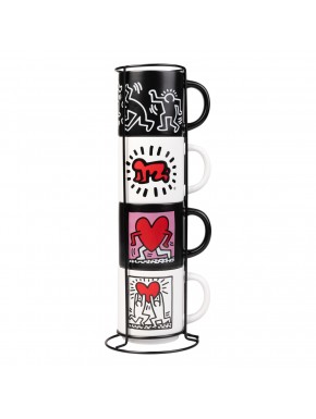 Conjunto de 4 canecas empilháveis ​​de porcelana Keith Haring