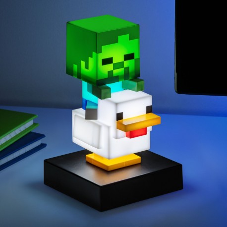 Lámpara Minecraft Chicken Jockey sobre base negra