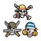 Conjunto de três patches autoadesivos One Piece com designs bordados.