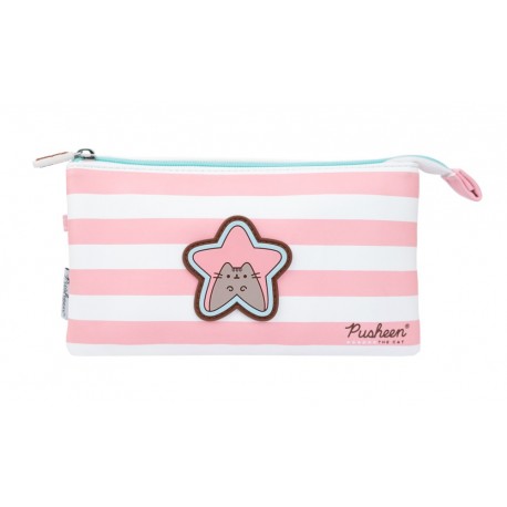 Estojo Pusheen rosa e branco com estrela
