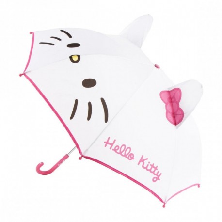 Paraguas manual blanco de Hello Kitty con diseño orejas y lazo