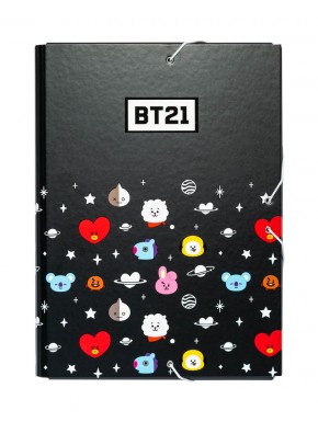 Dossier à rabats BT21 avec design noir et fermeture élastique