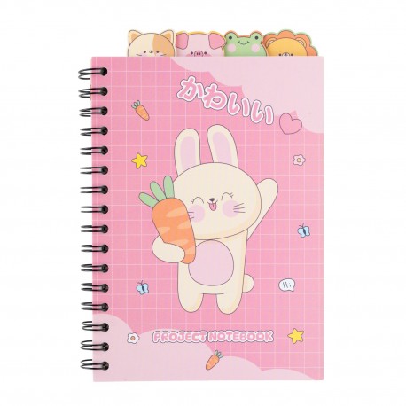 Caderno Kawaii A5 com coelho e cenoura na capa