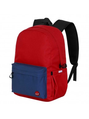 Mochila roja y azul de Spiderman con diseño urbano