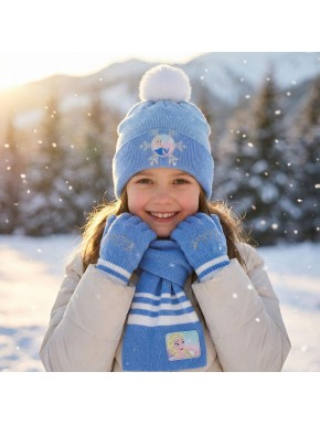 Conjunto 3 Piezas Bufanda Frozen 100% Acrílico Azul