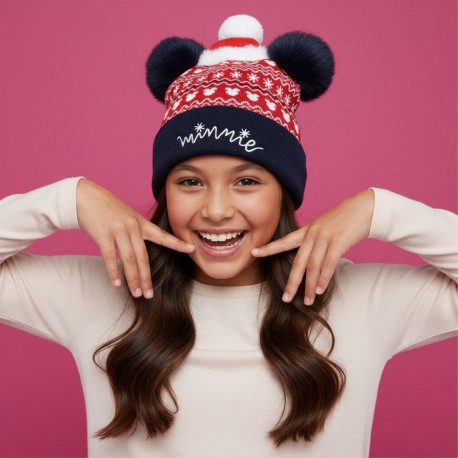 Gorro de Punto Navidad Minnie 100% Acrílico Rojo