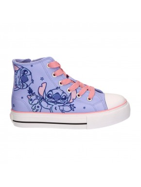 Baskets hautes lilas Stitch avec lacets roses