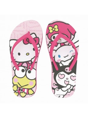 Chinelos infantis Hello Kitty em rosa e branco