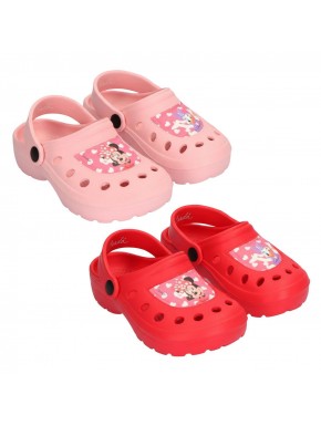 Zuecos infantiles de Minnie Mouse en colores rosa y rojo