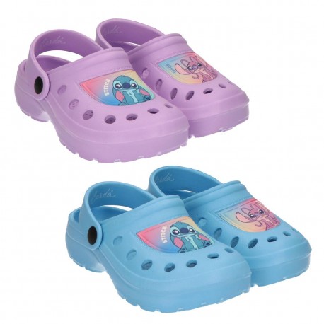 Tamancos infantis do Stitch em lilás e azul pastel