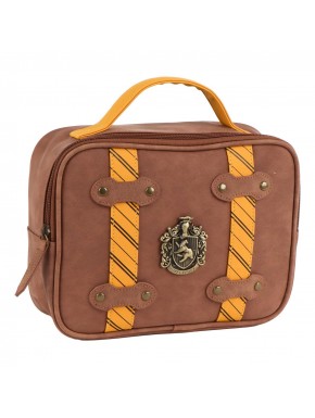 Neceser marrón de Harry Potter con escudo de Hufflepuff