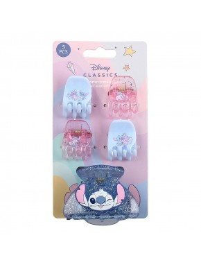 Set de clips de pelo de Stitch en azul y rosa