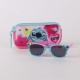 Lunettes de soleil et étui Stitch Disney, tons rose et bleu, design amusant