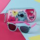 Lunettes de soleil et étui Stitch Disney, tons rose et bleu, design amusant