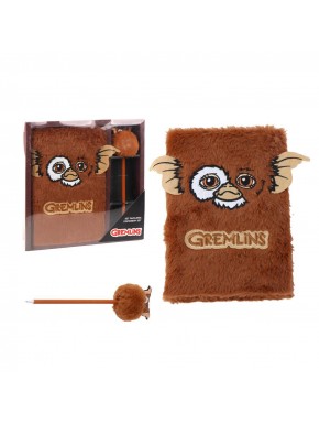 Conjunto de papelaria Gremlins com caderno de pelúcia e caneta