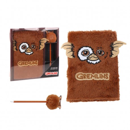 Conjunto de papelaria Gremlins com caderno de pelúcia e caneta