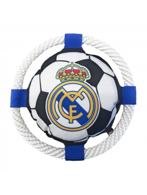 Frisbee pour chien Real Madrid avec corde, blanc, emblème du club