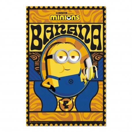 Poster avec un minion tenant une banane en couleurs vives