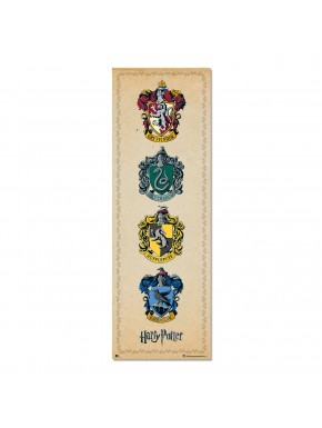 Poster de porta Harry Potter com brasões das casas 53x158 cm