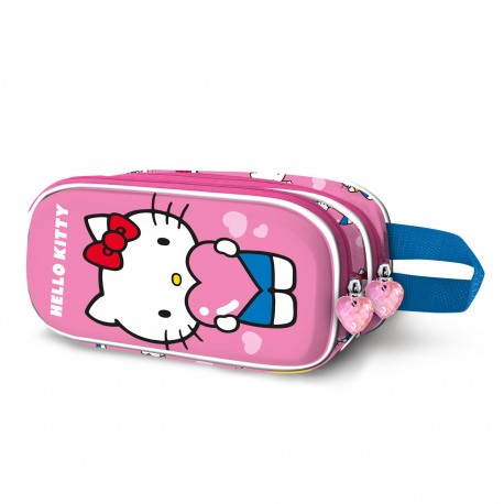 Estojo rosa Hello Kitty com design 3D e zíper duplo