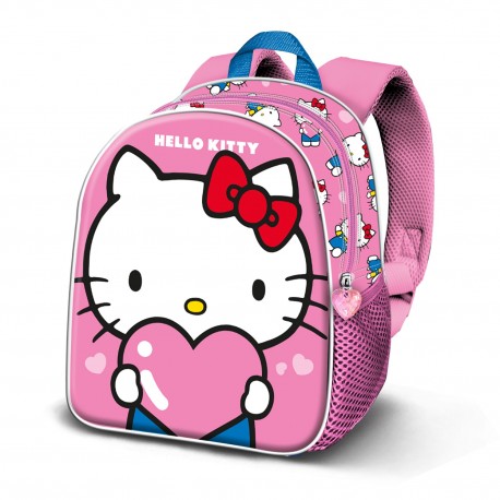 Mochila escolar rosa de Hello Kitty con diseño de corazón