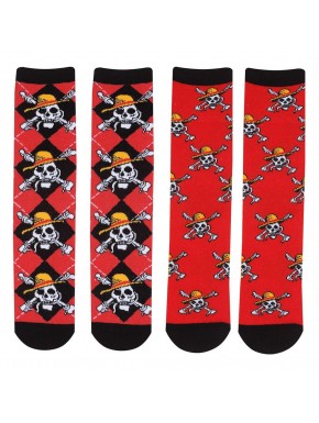 Pacote de 2 meias One Piece vermelhas com caveiras piratas
